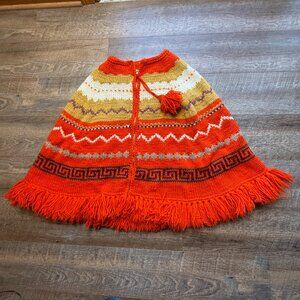 Vintage Hand Knit Poncho with fringe and zipper